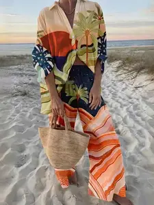Women's Boho Hawaiian Print Shirt and Pants Set, Lightweight Breathable Loose Fit, Long Sleeve, Beach Vacation, Summer