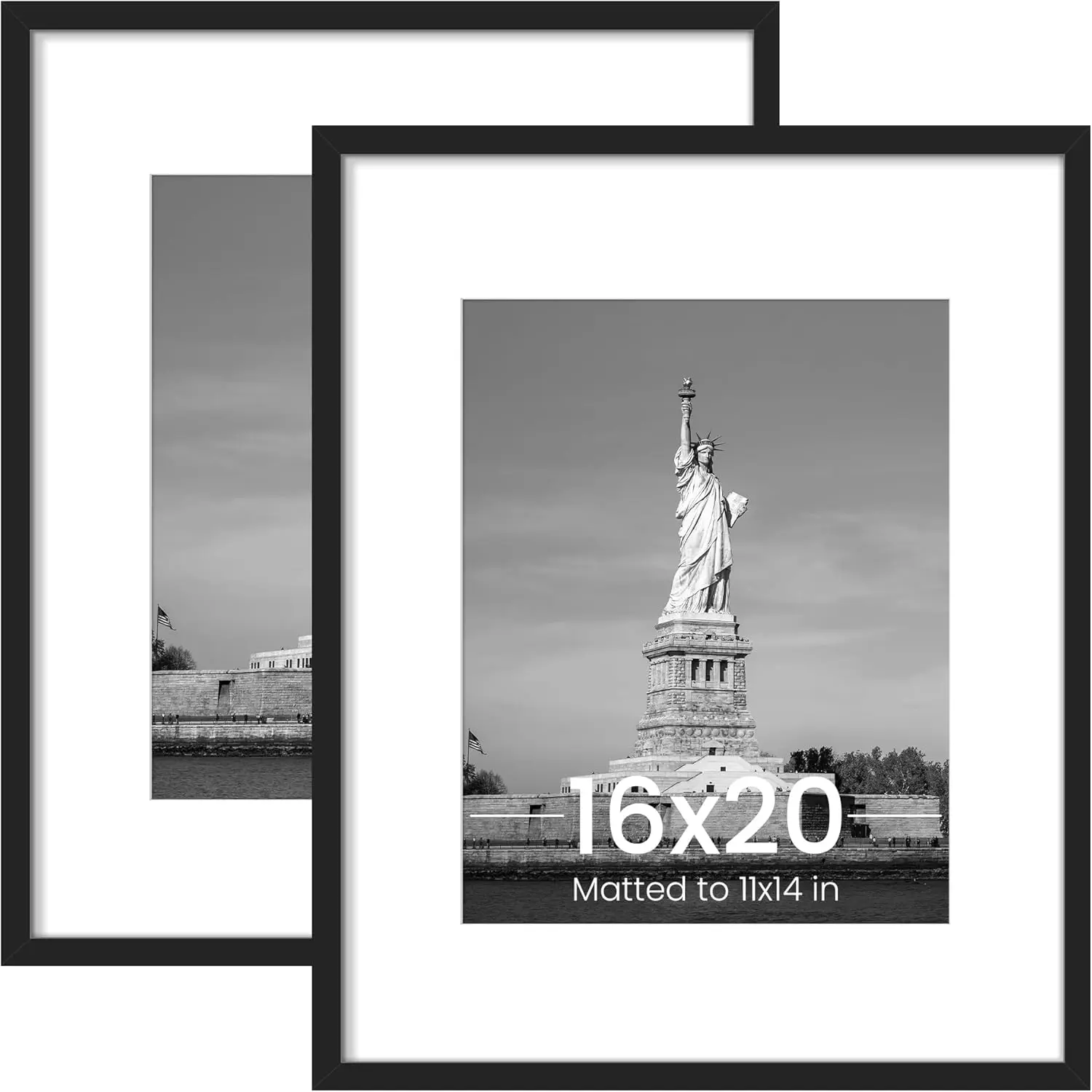 Black 2-Pack Matted Picture Frame Set, 16x20 Wall Gallery Frames for 11x14 Posters or Unmatted 16x20 Photos, Living Room Home Decor, Matted Frames