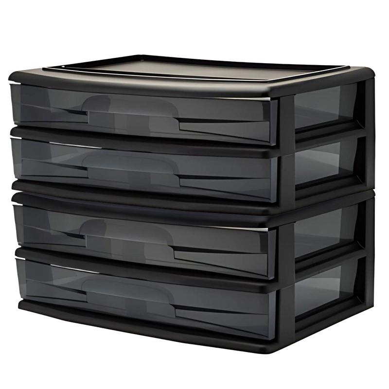 Homz Plastic 2 Drawer Wide Storage Cart, Black Frame with Smoke Drawer, 2 Pack