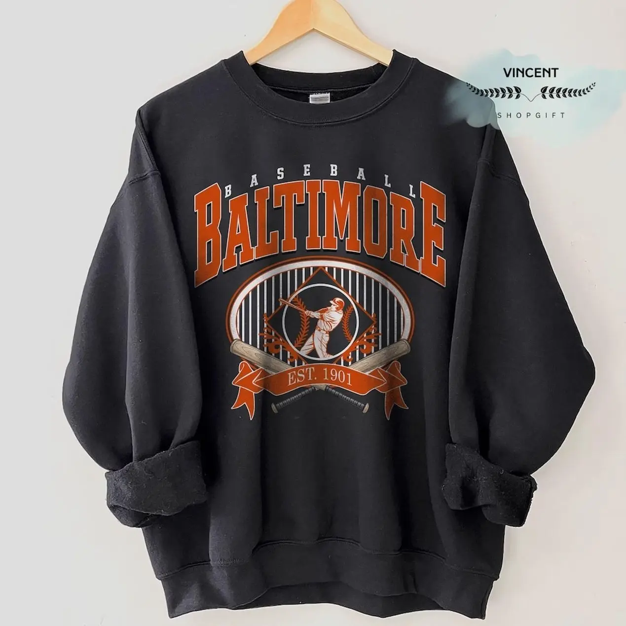 Baltimore Baseball Sweatshirt Crewneck, Baltimore Baseball Tee