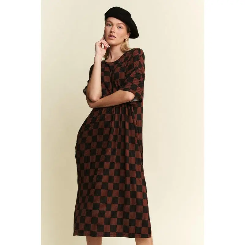 Ribbed Checkered Comfort Dress