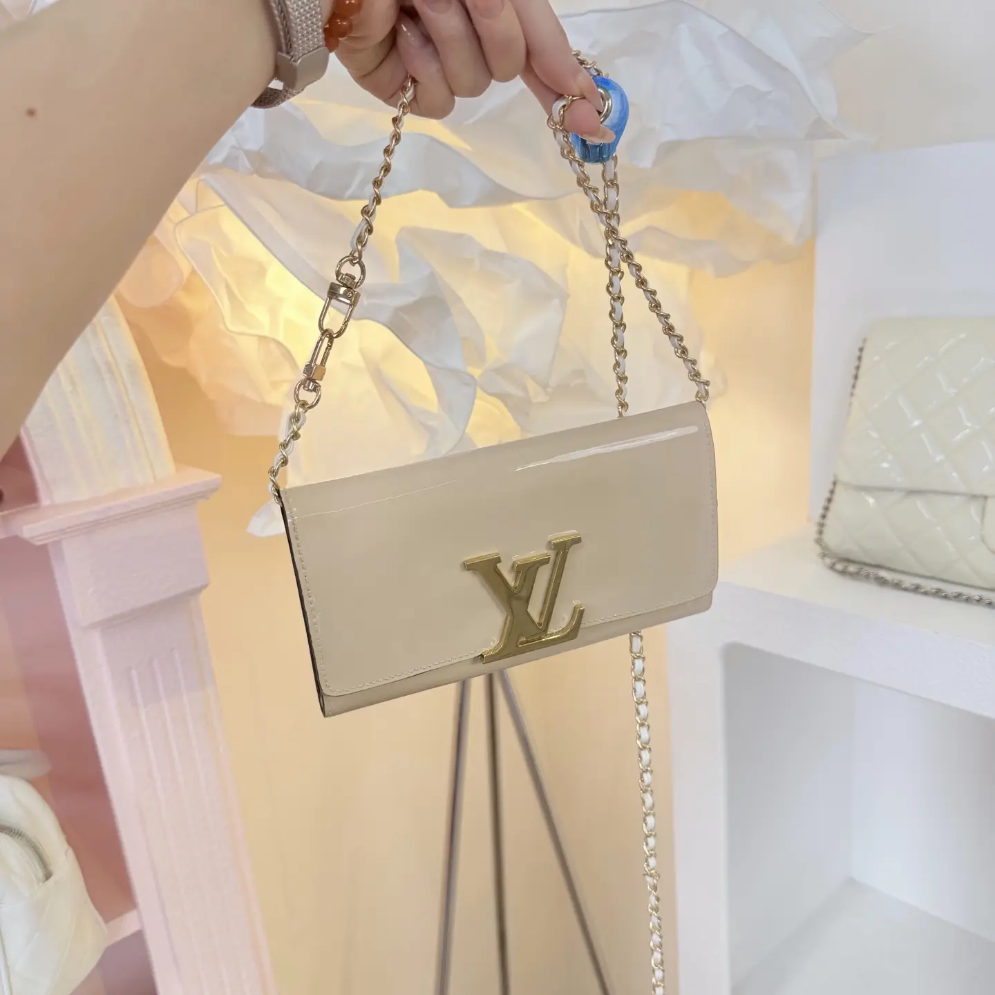Pre-owned Louis Vuitton Long Wallet On Chain+Patent Leather+Patent Leather+Luxury Bag | 13027