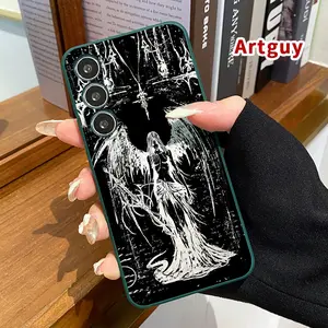 Straight Edge Phone Case Compatible with Samsung Galaxy  S23 Ultra S24 Plus S25 S22+  Vintage Angel Pattern Full Body Protection Shockproof Soft Liquid Silicone Cover Cellphone Protective