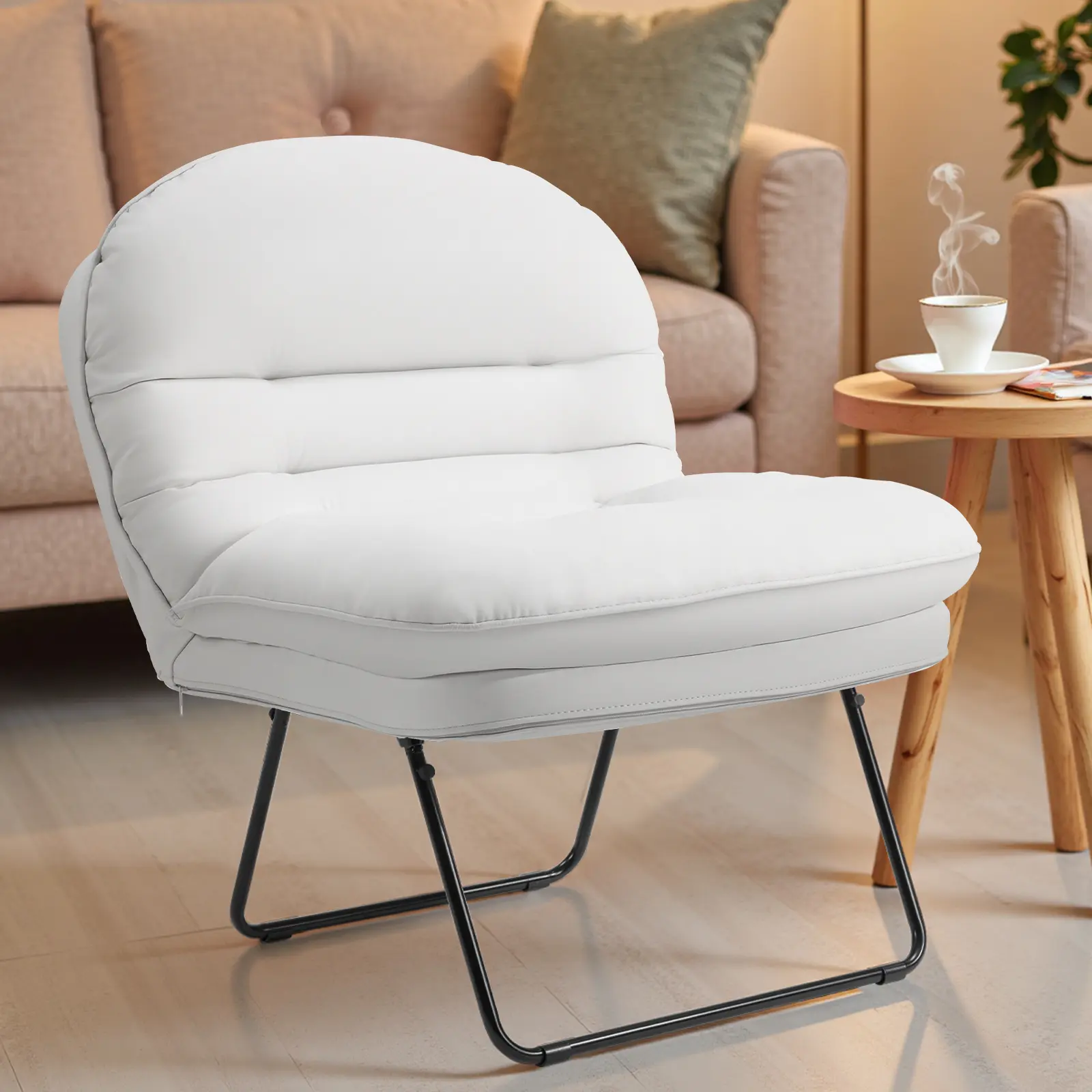 Sweetcrispy PU Leather Saucer Chair - Adjustable Folding Lounger, Foldable Indoor Floor Chair with Back Support, for Bedroom & Gaming Small Spaces, Folding Lounge Chair
