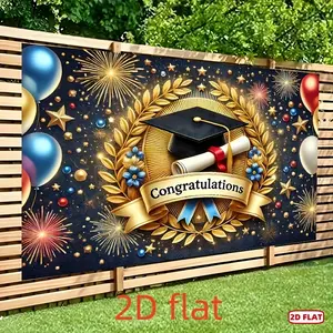 1pc 2D Flat, Festive Graduation Congratulations Banner - Durable Polyester, Vibrant Diploma & Laurel Design, Ideal for Indoor/Outdoor Party Decorations & Photography Studio Props, Graduation Party Decor|Decorative