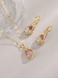 Elegant Matching Jewelry Set, Gemstone Tulip Necklace & Earrings, Waterproof Stainless Steel Chain, Fashion Accessories for Women, Waterproof Jewelry Sets, Fashionable jewelry set, Glamour Set