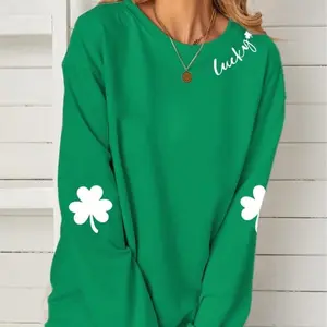 [Sale Up To 45%] St. Patricks Day Sweatshirt for Women, Lucky Crewneck, Shamrock Elbow Sweatshirt, Armpatch Shamrock Sweatshirt, Irish Sweatshirt