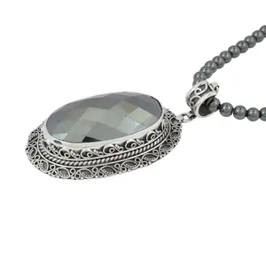 Artisan Crafted Sterling Hematite Pendant w/ Bead Chain