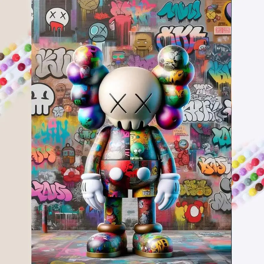 1pcs 5D DIY diamond painting kit, 5D diamond art kit, DIY decoration, graffiti background, cartoon figures, vibrant colors, full round diamond DIY, mosaic, diamond art, DIY art home decoration, suitable for Halloween and Christmas, Handicraft