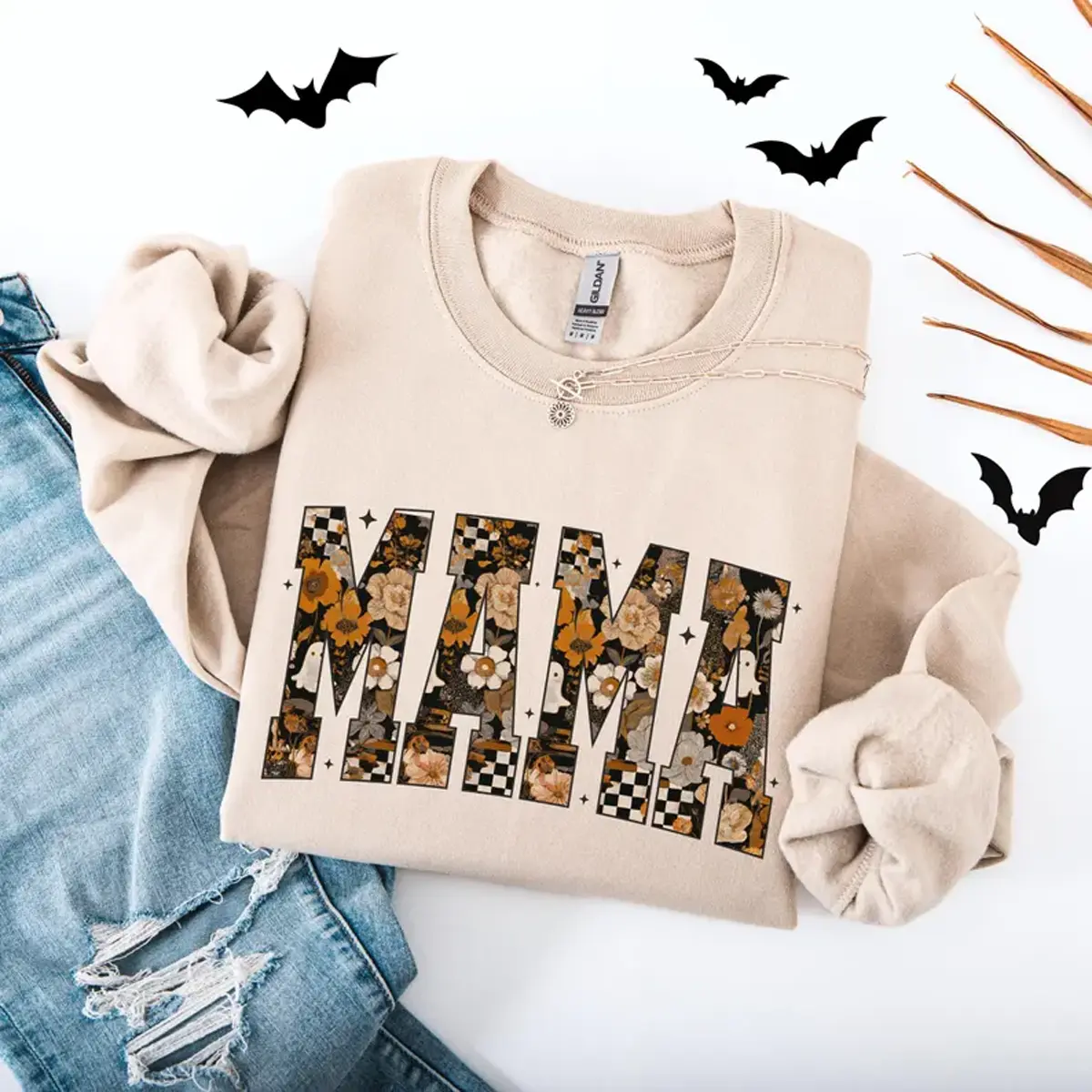 Women Cotton Soft Oversized Sweatshirt Crewneck Long Sleeve, Halloween Mama Sweatshirt, Mom Halloween Sweatshirt, Spooky Mama Sweatshirt, Mama Halloween, Cute Ghost Sweatshirt, Floral Ghost Sweatshirt