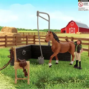 Realistic Horse Grooming Set - Farm Animal Scene Model Toy, Poultry Cognition & Scene Ornament Kit, Static Horse Ranch with Groomer, Livestock Farm Playset in Gift Box - Ideal for Black Friday, Birthday & Back-to-School Gifts