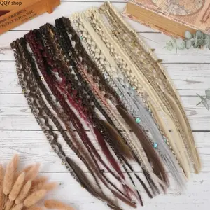 【Summervibes】2Pcs 20 Inch Clip In Braid Hair Extensions, Boho Handmade Dreadlock Hair Pieces with Beads Charms, Soft Synthetic Braided Hair Accessories, Easy Wear Fashion Hair Decor for Daily Look Cosplay & Party Styling