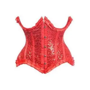 Top Drawer Red Satin & Sequin Underwire Curvy Cut Steel Boned Waist Cincher Corset