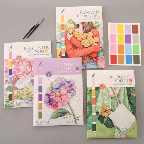 Watercolor Painting Book, 1/4 Counts Watercolor Paper Book with Brush, Graffiti Painting Book, Arts and Crafts Supplies for Home School Students, Water Coloring Books