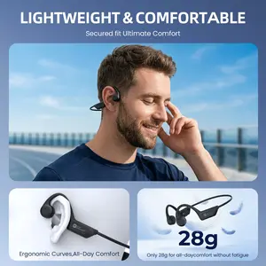 HIFIWALKER T10lite Open Ear Bone Conduction Headphones, 28g Ultra-Light Wireless Earbuds for Running, HiFi Sound, Sweatproof, Safe for Outdoor Sports