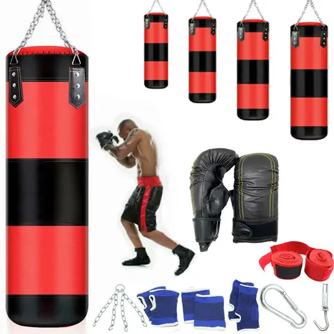 Unfilled Adult Boxing Set - 100cm Hanging High-Impact Punching Bag Training Equipment, Includes Boxing Gloves, Bandages, Chains, 25cm Wristbands with Natural Shape for Boxing/Kickbox
