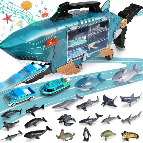 Shark LED Ocean Animal Toys - Trucks, Cars & 18pcs Sea Animals for 3+ Year Olds