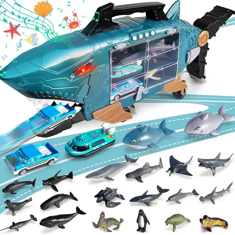 Shark LED Ocean Animal Toys - Trucks, Cars & 18pcs Sea Animals for 3+ Year Olds