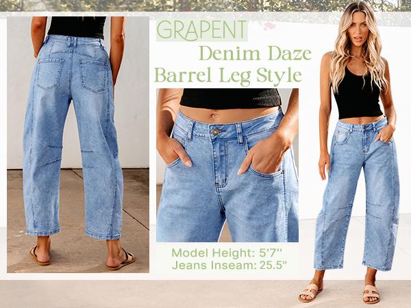 GRAPENT Barrel Jeans for Women Trendy High Waisted Wide Leg Baggy Cropped Relax Fit Stretch Denim Trouser Ankle Pants SpringStatements GRAPENT Barrel Jeans for Women Trendy High Waisted Wide Leg Baggy Cropped Relax Fit Stretch Denim Trouser Ankle Pants SpringStatements