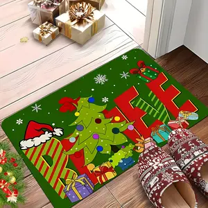 [Product] 1 Christmas Decoration, Gift Box with Santa Hat and Tree Letter Patterns, Extra Large Doormat Mat - Machine Washable, Suitable for Living Room, Bedroom, Kitchen
