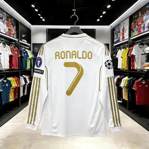 11 12 Home Jersey Gold No.7 Ronaldo Long Sleeve Soccer Jersey Fans Version