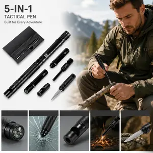 5-in-1 Pen-Style Tactical Survival Multitool | All-Metal EDC Pocket Tool with Non-Folding Fixed Blade Compass Ferro Rod Fire Starter Emergency Whistle Tungsten Punch | No Writing Function | Gear for Camping Hiking Bushcraft