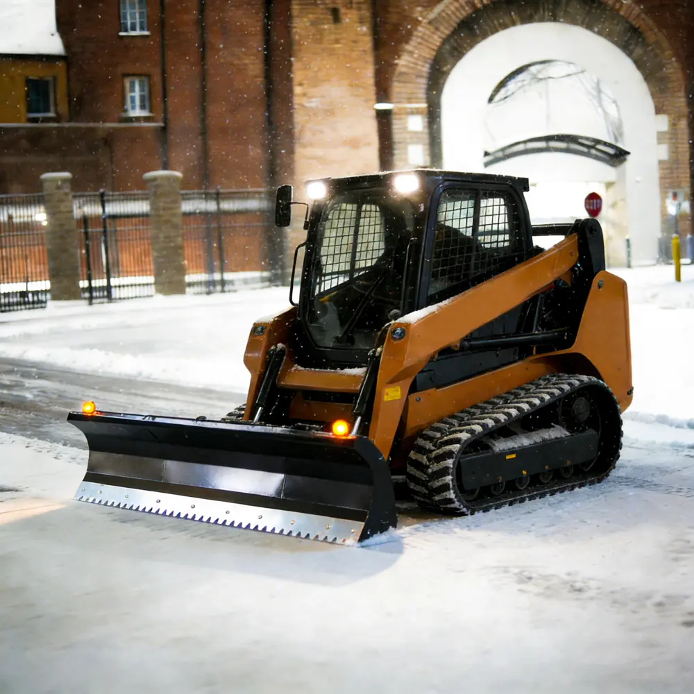 LANDY Skid Steer Snow Pusher Attachment, 72in Heavy-Duty Dozer Blade with Universal Skid Steer Hookup, Quick Attach, Single Cylinder Operation, Shock Absorbers, 470lb Capacity, 45-60hp Compatibility for Driveway Snow Clearing