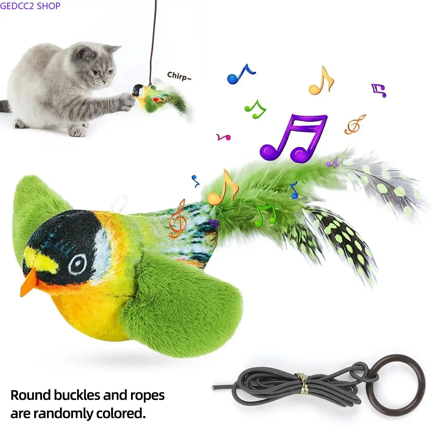 Electronic Chirping Bird Cat Toy, Sound & Touch Activated Interactive Wand Teaser for Indoor Cats, Lifelike Feather Bird Design Stress Relief & Boredom Relief Cat Toy, Birthday Gift for Cats