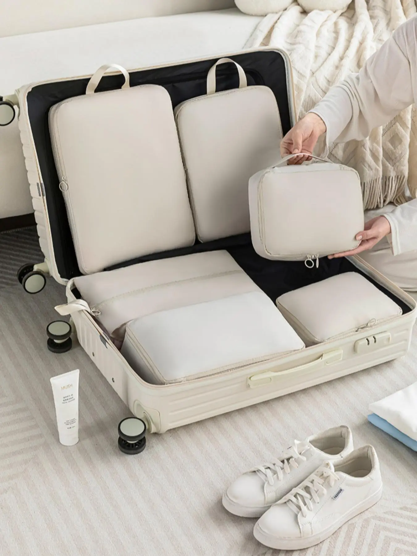 Solid Color Travel Storage Bag Set, Travel Organizer, Zipper Travel Organizer, Travel Storage Bag for Clothes, Shoes, Cosmetics, Toiletries