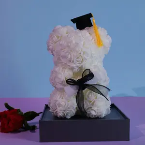 Graduation Gift Bear with Rose Hat, Multiple Colors Available, Perfect Graduation Present, Elegant and Unique Design, Artificial Rose Bear