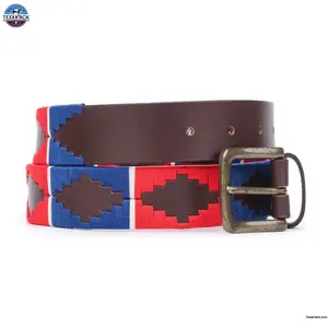 Resistance Polo Belt for Men | Hand Stitched Leather Belt With Colorful Embroidery | Gaucho Style Belt 1.5” Wide