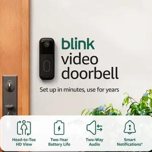 Blink Video Doorbell Newest Model Head-to-Toe HD View Two-Year Battery Life Simple Setup Sync Module Core Included System