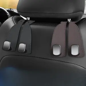 4-Pack Upgraded Faux Leather Hidden Dual Car Hooks, Universal Rear Seat Back Hangers for Bags, Purses, Outdoor Travel