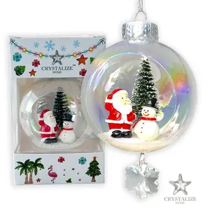 Santa & Snowman Plastic Ornament with Magnetic Crystal 3" x 7"