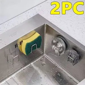 Summer Sink Sponge Holder, 2 Self-Adhesive Sponge Hooks, Kitchen Sink Sponge Storage Rack, Durable & Convenient Design