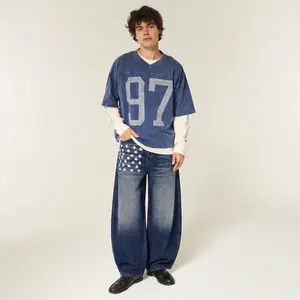 Baggy Star Print Distressed Jeans Vintage Y2K Streetwear Loose Fit Washed Denim Pants Whiskered Design Casual Hip Hop Jeans for Men Women