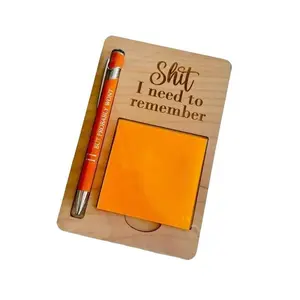 Funny Notepad Holder & Pen Set – “Shit I Need to Remember” with “But I Probably Won’t” Pen – Sarcastic Office Desk Gift, Coworker Gift
