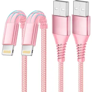 P-CGC03    iPhone Charger 10 ft 2Pack, (Apple Certified) Lightning Cable 10 Foot Nylon Braided Fast Charging Extra Long 10ft iPhone Cord Compatible with iPhone 13 12 11 XS XR 10 8 7 6 Plus - Pink