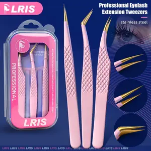 3pcs Eyelash Glue Applicator Set, Dolphin Clip, Straight Tip Tweezers, High Precision Stainless Steel Handle, Professional Lash Artist Tool