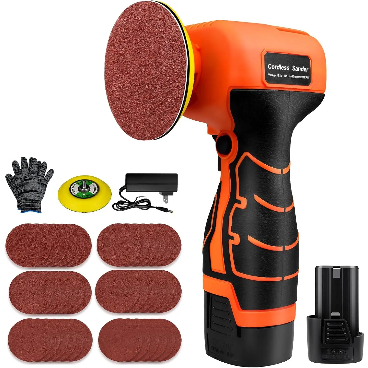 16.8V Cordless Electric Sander with 36 count Sandpapers, 3500 RPM, 3.0Ah , Lightweight & Compact Design for , Metal,  Removal, and DIY Projects