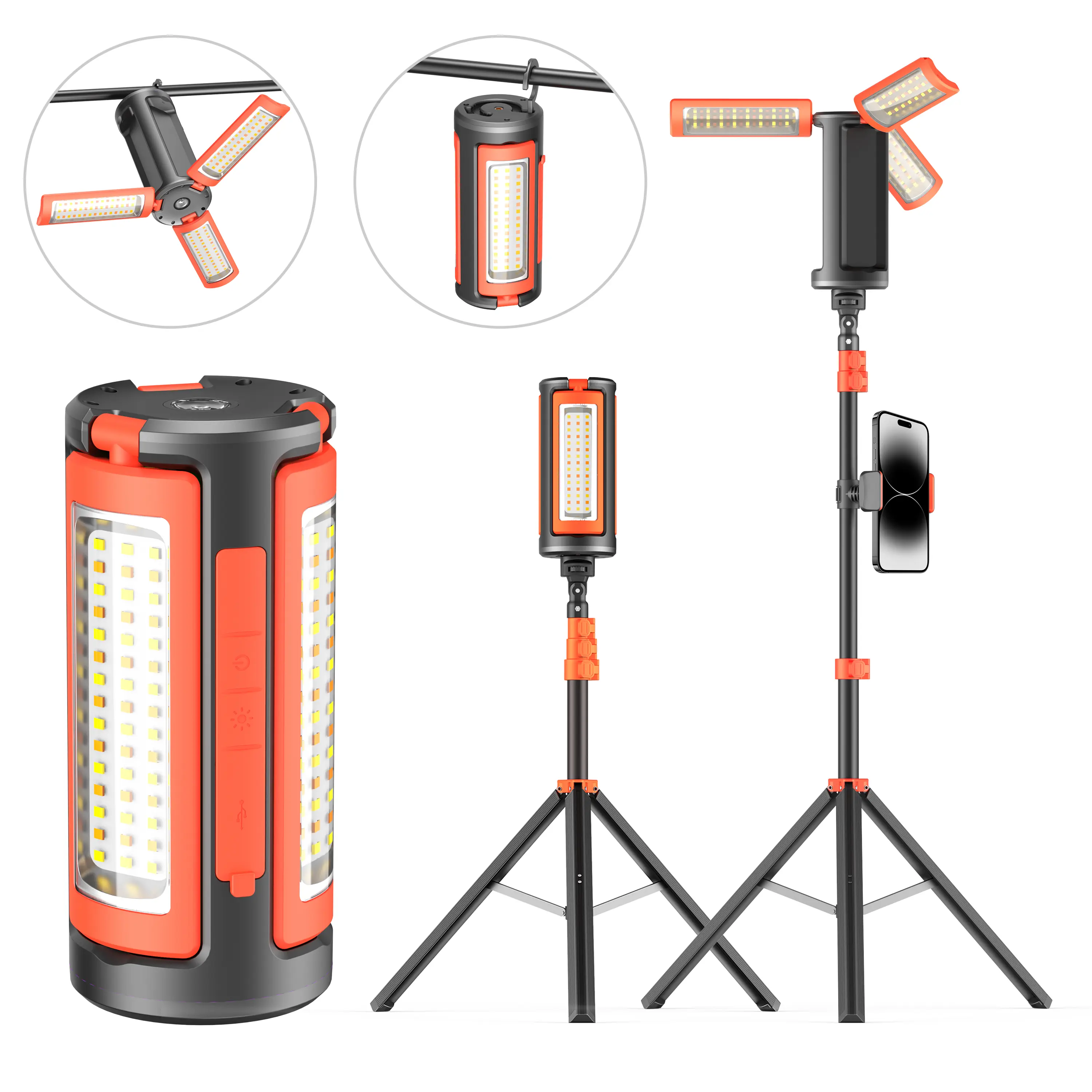 3-Head LED Camping Lantern with 67" Adjustable Tripod Stand, Rechargeable Portable Work Light & 10000mAh Power Bank, Tools and Gadgets for Adults, Mens Gifts & Birthday Gifts for BF, Flash Lights, Outdoor Gadgets, Accessories Adults