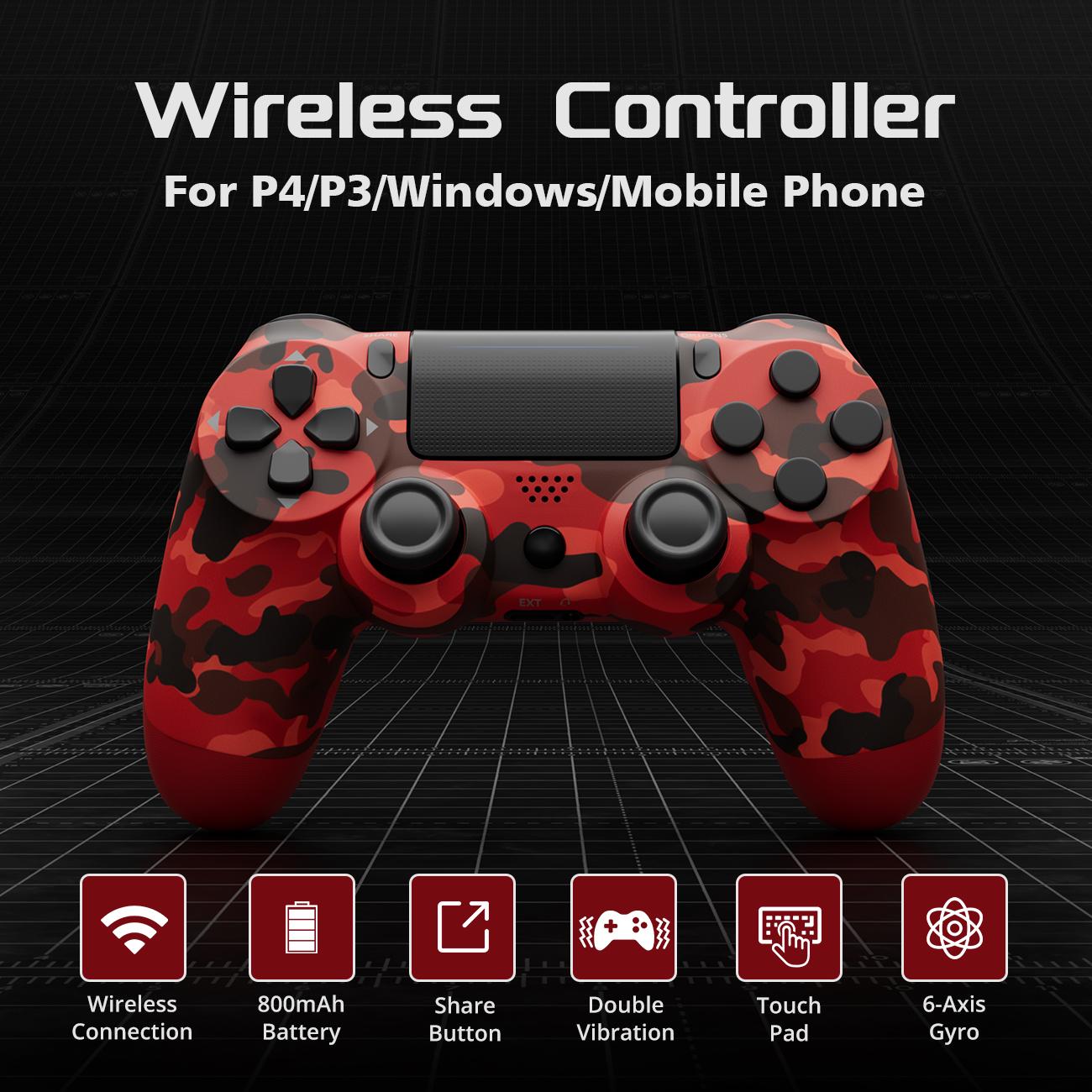 Wireless Game Controller For PS4 PC Android iOS, With Double Vibration, Six Axis Gyro, Classic layout, Touch Pad, Speaker, PS4 accessories