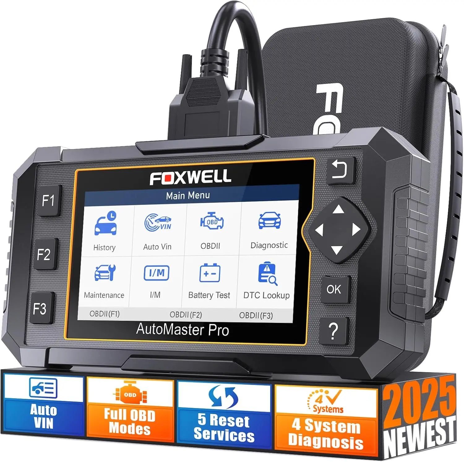 FOXWELL NT614 Elite OBD2 Scanner Car Diagnostic Tool with 5 Reset Service, Engine ABS SRS Transmission Code Reader Scan Tool, ABS Bleeding, SAS/EPB/Throttle/Oil Reset, Battery Test, WIFI Update