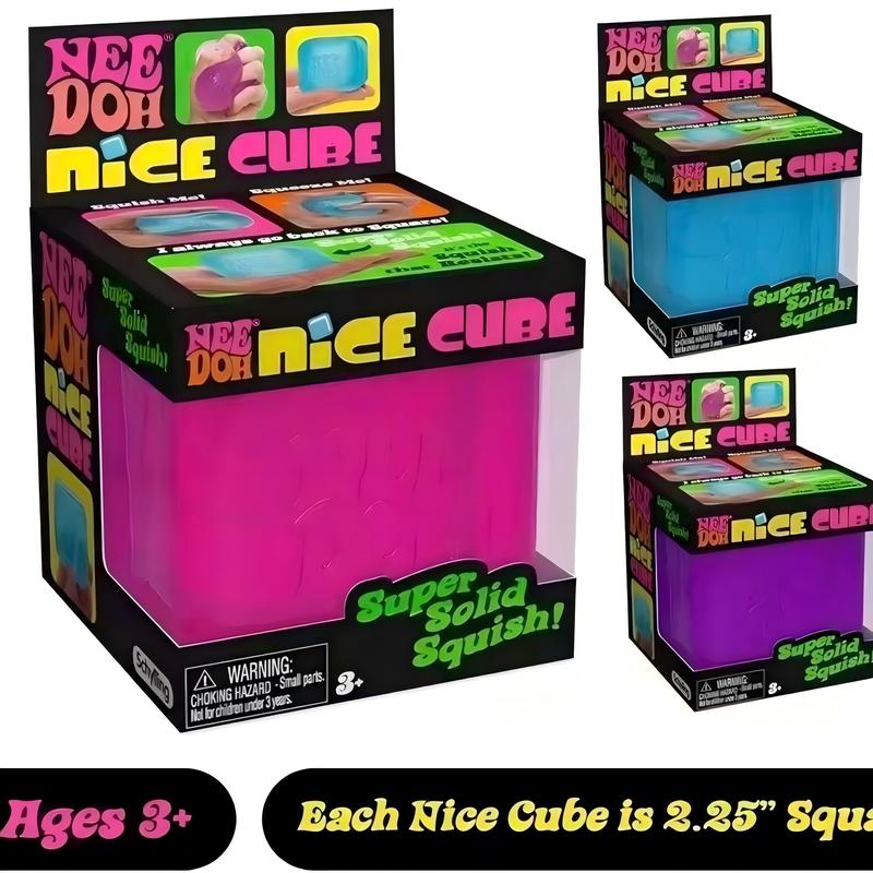 NeeDoh Nice Berg Sensory Squeeze Toy - Giant 2.25'' Pink Nice Cube with Super Solid Squish, Satisfying Square Shaped Sensory Toy, Children Ages 3+(1 Pack)