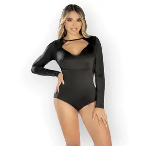 Women's Colombian Long Sleeve Bodysuit with Neckline and Straps - Reducing Body - Womenswear
