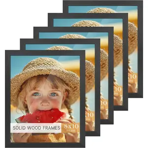 8x10 Solid Wood Core Picture Frame 5 Pack, Wide Border 10 x 8 Frame for Photos and Art Prints with Stand, Textured Picture Frames 8x10 Tabletop or Wall Mou