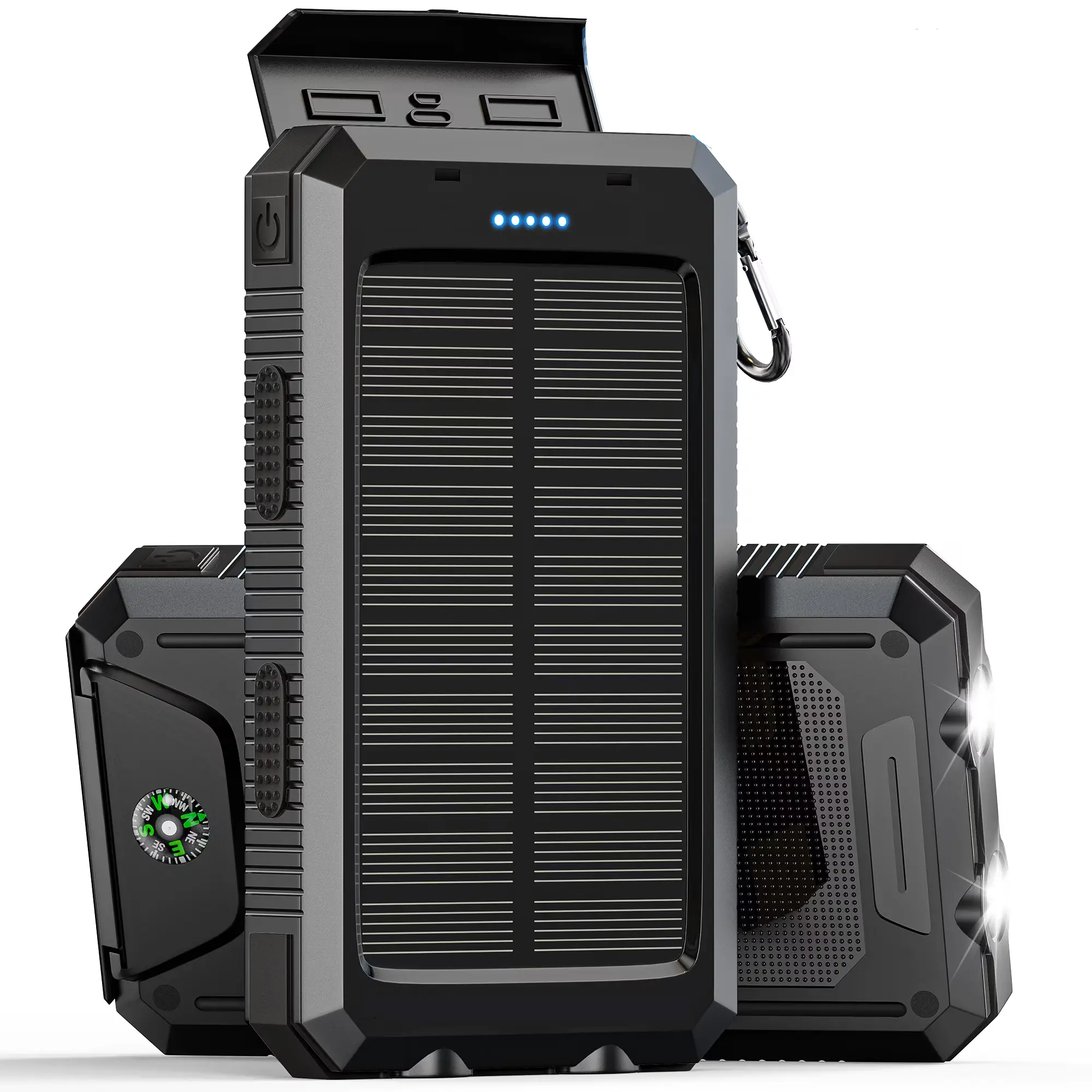Solar Charger Power Bank 10000-30000mAh, Portable Solar Phone Charger Fast Charging Dual USB Ports Built-in LED Flashlight and Compass, IP65 Waterproof Portable Power Bank for Outdoor Camping Hiking