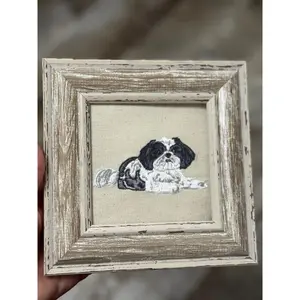 Shihtzu Dog Embroidered and Framed! Unique Canine Charm Tabletop Decor for Home or Office! Other Designs and Breeds Available! Desktop Decoration Signs