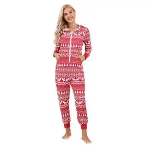 Clearlove Family Matching Christmas Onesie, Cute Vacation Reindeer Print One Piece Pajamas, Hooded Holiday Sleepwear Nightwear Red S