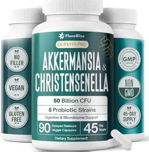FloraBliss Christensenella Minuta and Akkermansia, Bifidobacterium longum, 8 Probiotic Strains, 50 Billion CFU, 90 Delayed-Release Capsules, with Cranberry Extract, Gut Health & Immune Support